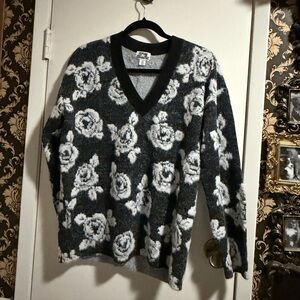 Future Collective Black & White Floral V-Neck Sweater